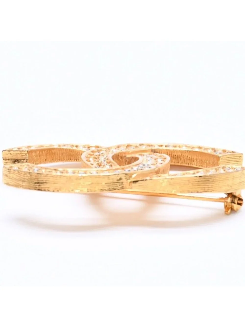 Chanel Brooch Rhinestone CC Logo Gold